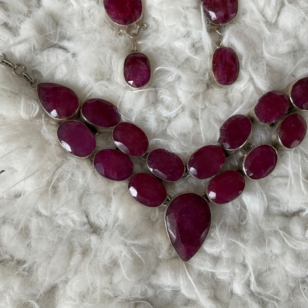Gorgeous Natural Ruby Sterling Silver Set - image 2
